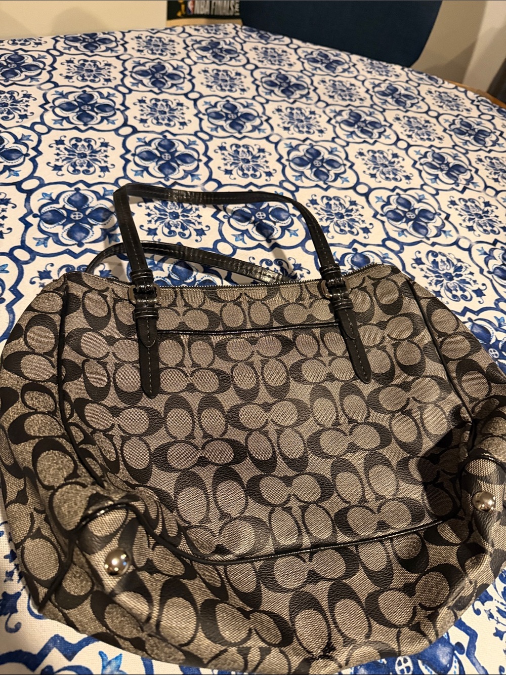 Coach Signature Shoulder Bag in Black and Taupe - Picture 2 of 3